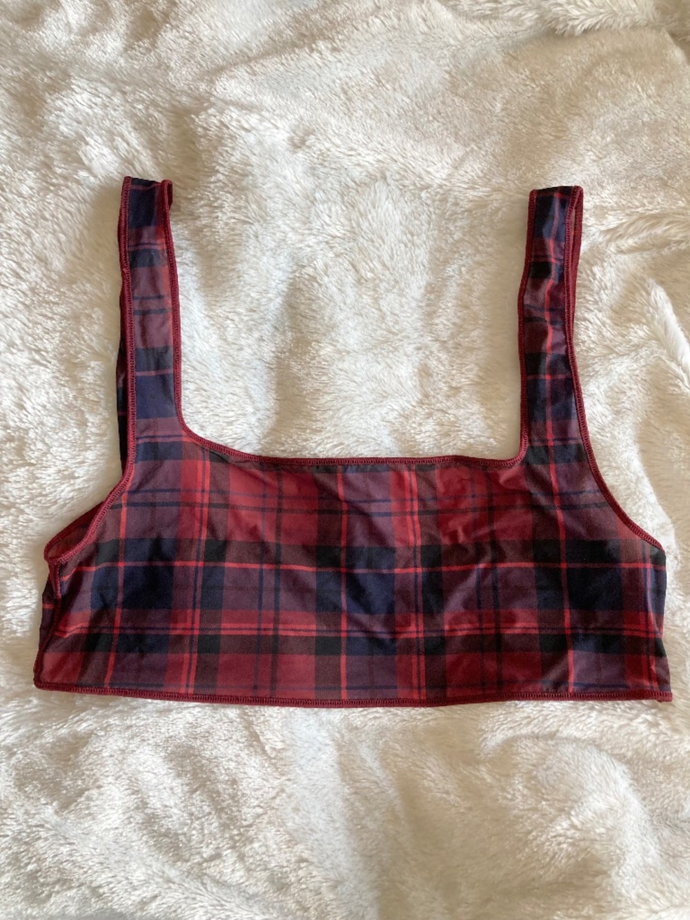 Skims Milky Sheer Scoop Bralette in Merlot Navy Plaid; Like New, Size Medium - Picture 2 of 6